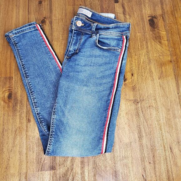 Zara Denim - Zara z1975 Red-Silver-Black Tuxedo Stripe Skinny Jean Size 2